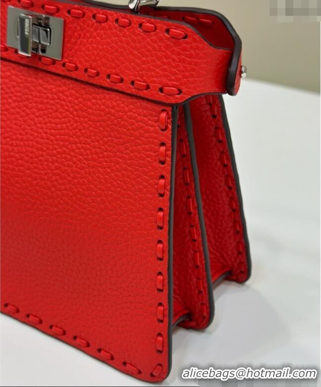 Shop Fendi Peekaboo ISeeU Petite Bag in Grained Leather with Oversized topstitching 80133 Red 2025 Top Quality