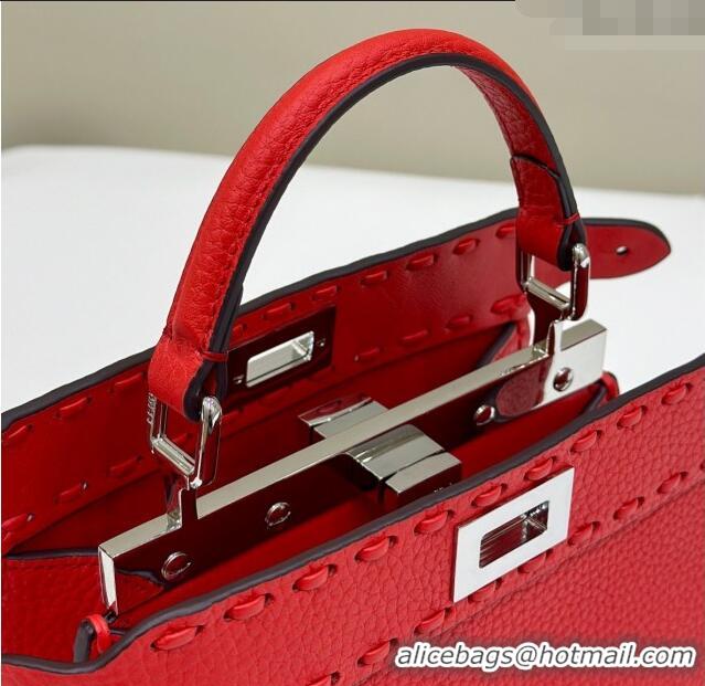 Shop Fendi Peekaboo ISeeU Petite Bag in Grained Leather with Oversized topstitching 80133 Red 2025 Top Quality