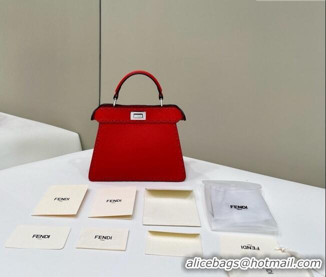 Shop Fendi Peekaboo ISeeU Petite Bag in Grained Leather with Oversized topstitching 80133 Red 2025 Top Quality