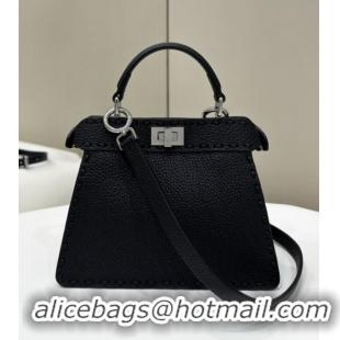 Good Taste Fendi Peekaboo ISeeU Petite Bag in Grained Leather with Oversized topstitching 80133 Black 2025 Top Quality