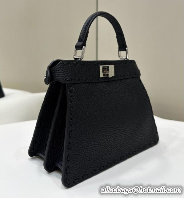 Good Taste Fendi Peekaboo ISeeU Petite Bag in Grained Leather with Oversized topstitching 80133 Black 2025 Top Quality