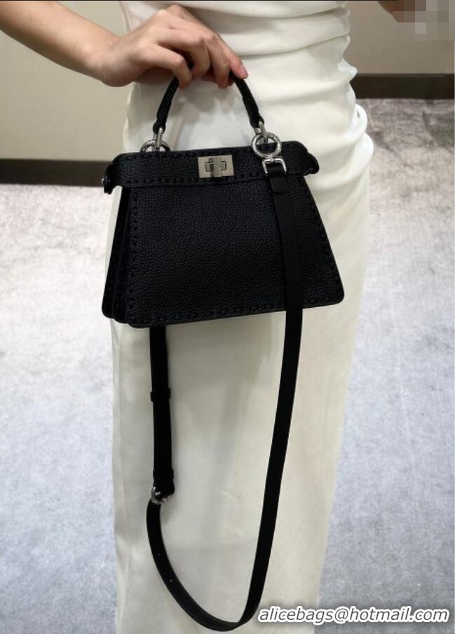 Good Taste Fendi Peekaboo ISeeU Petite Bag in Grained Leather with Oversized topstitching 80133 Black 2025 Top Quality