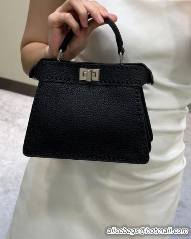 Good Taste Fendi Peekaboo ISeeU Petite Bag in Grained Leather with Oversized topstitching 80133 Black 2025 Top Quality