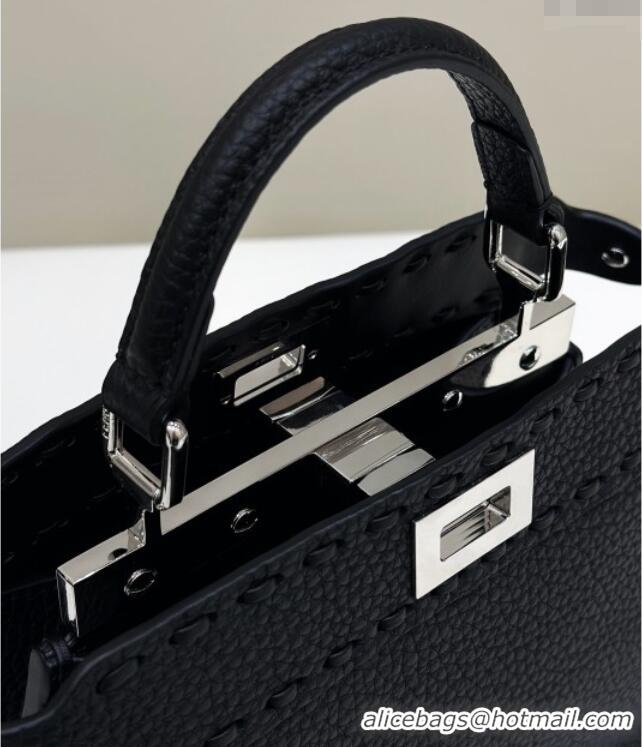 Good Taste Fendi Peekaboo ISeeU Petite Bag in Grained Leather with Oversized topstitching 80133 Black 2025 Top Quality