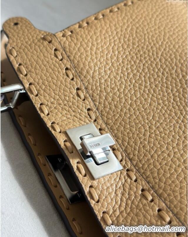 Discount Fendi Peekaboo ISeeU Petite Bag in Grained Leather with Oversized topstitching 80133 Apricot 2025 Top Quality