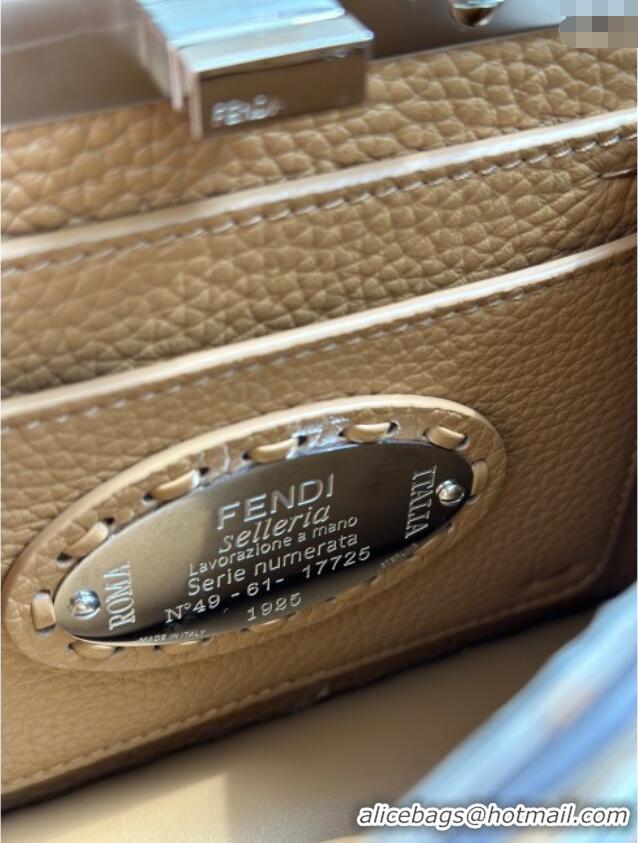 Discount Fendi Peekaboo ISeeU Petite Bag in Grained Leather with Oversized topstitching 80133 Apricot 2025 Top Quality