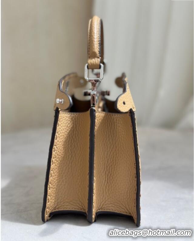 Discount Fendi Peekaboo ISeeU Petite Bag in Grained Leather with Oversized topstitching 80133 Apricot 2025 Top Quality