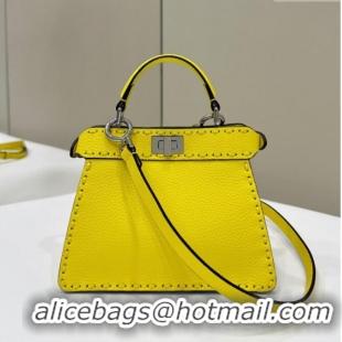 Low Cost Fendi Peekaboo ISeeU Petite Bag in Grained Leather with Oversized Topstitching 80133 Yellow 2025 Top Quality