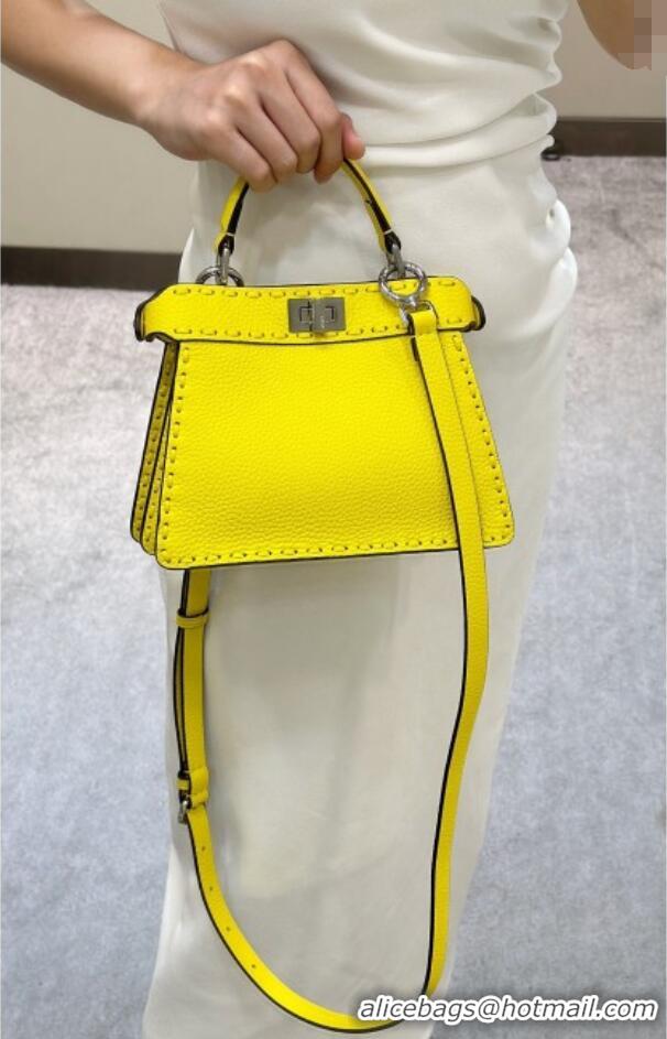 Low Cost Fendi Peekaboo ISeeU Petite Bag in Grained Leather with Oversized Topstitching 80133 Yellow 2025 Top Quality