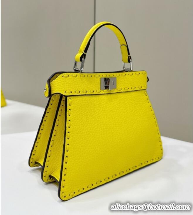 Low Cost Fendi Peekaboo ISeeU Petite Bag in Grained Leather with Oversized Topstitching 80133 Yellow 2025 Top Quality