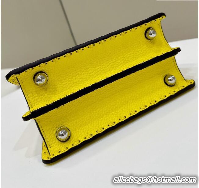 Low Cost Fendi Peekaboo ISeeU Petite Bag in Grained Leather with Oversized Topstitching 80133 Yellow 2025 Top Quality