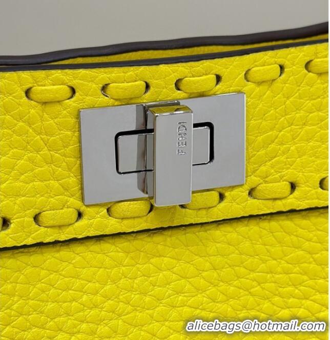 Low Cost Fendi Peekaboo ISeeU Petite Bag in Grained Leather with Oversized Topstitching 80133 Yellow 2025 Top Quality