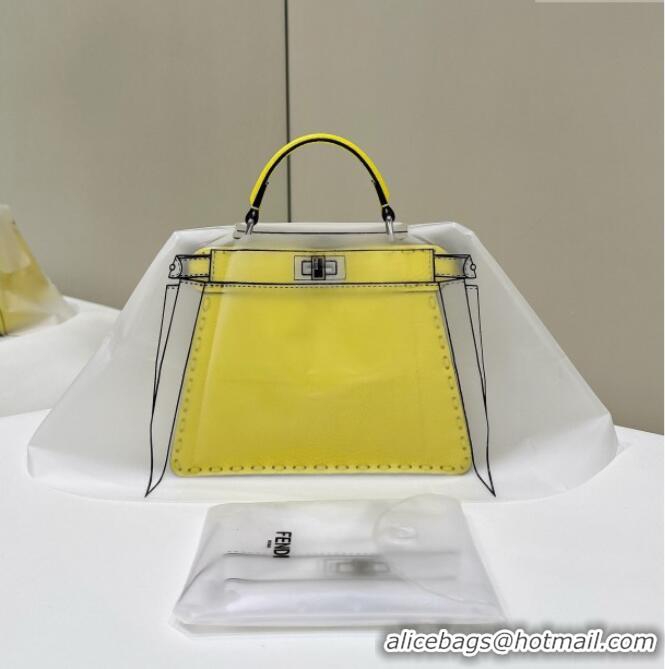 Low Cost Fendi Peekaboo ISeeU Petite Bag in Grained Leather with Oversized Topstitching 80133 Yellow 2025 Top Quality