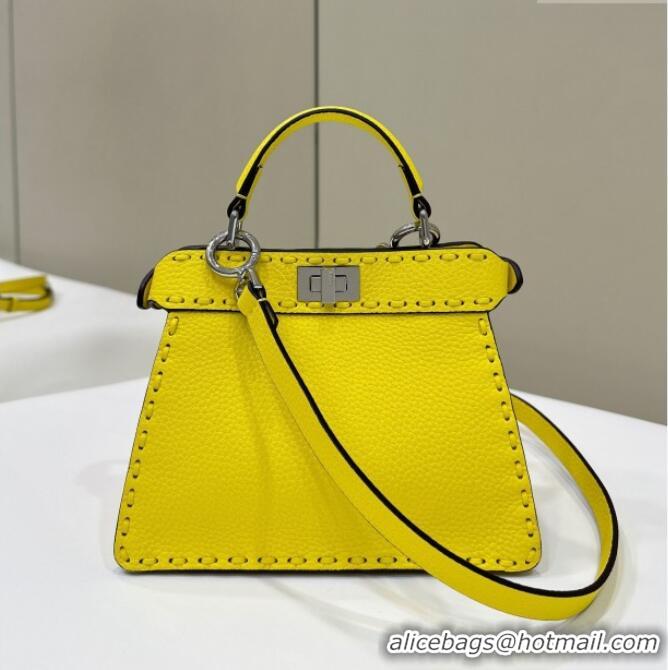 Low Cost Fendi Peekaboo ISeeU Petite Bag in Grained Leather with Oversized Topstitching 80133 Yellow 2025 Top Quality