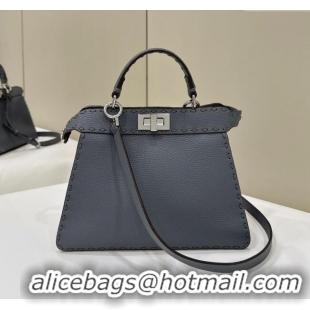 Well Crafted Fendi Peekaboo ISeeU Small Bag in Grained Leather with Oversized Topstitching 80133 Dusty Blue 2025 Top Qua