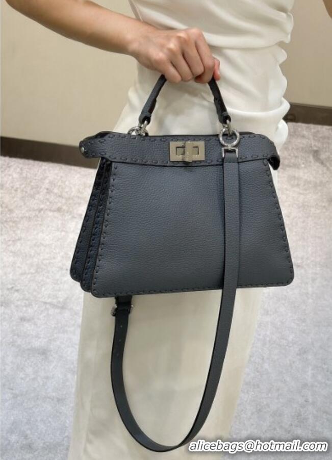 Well Crafted Fendi Peekaboo ISeeU Small Bag in Grained Leather with Oversized Topstitching 80133 Dusty Blue 2025 Top Qua