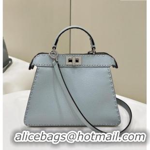 New Fashion Fendi Peekaboo ISeeU Small Bag in Grained Leather with Oversized Topstitching 80133 Glacier Blue 2025 Top Qu