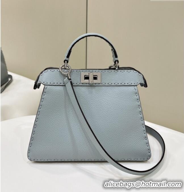 New Fashion Fendi Peekaboo ISeeU Small Bag in Grained Leather with Oversized Topstitching 80133 Glacier Blue 2025 Top Qu