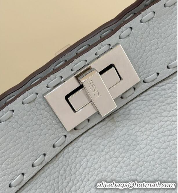 New Fashion Fendi Peekaboo ISeeU Small Bag in Grained Leather with Oversized Topstitching 80133 Glacier Blue 2025 Top Qu