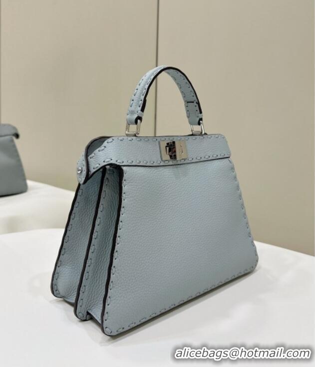 New Fashion Fendi Peekaboo ISeeU Small Bag in Grained Leather with Oversized Topstitching 80133 Glacier Blue 2025 Top Qu