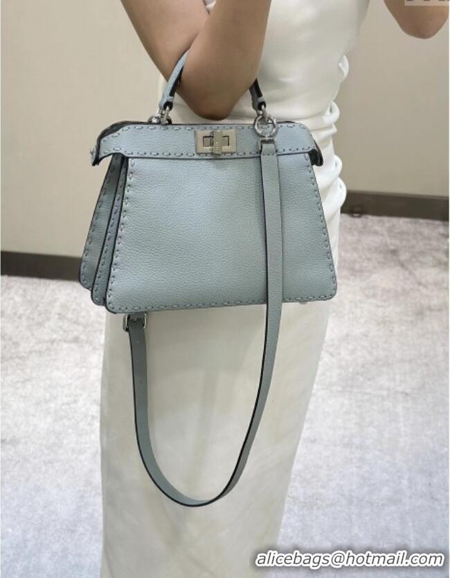 New Fashion Fendi Peekaboo ISeeU Small Bag in Grained Leather with Oversized Topstitching 80133 Glacier Blue 2025 Top Qu