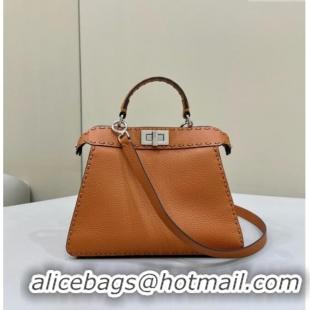 Promotional Fendi Peekaboo ISeeU Small Bag in Grained Leather with Oversized Topstitching 80133 Caramel Brown 2025 Top Q