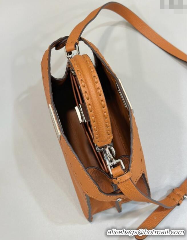 Promotional Fendi Peekaboo ISeeU Small Bag in Grained Leather with Oversized Topstitching 80133 Caramel Brown 2025 Top Q