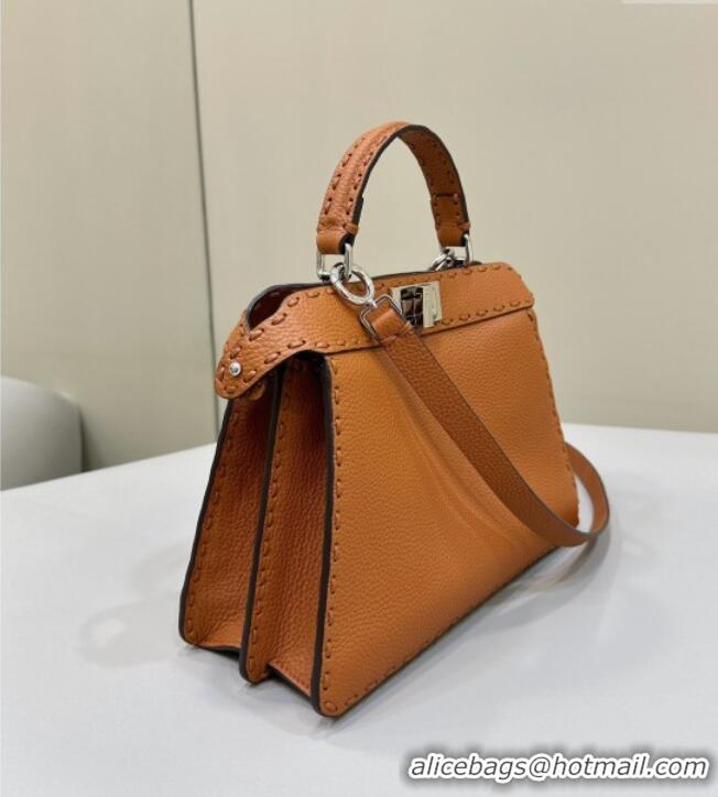 Promotional Fendi Peekaboo ISeeU Small Bag in Grained Leather with Oversized Topstitching 80133 Caramel Brown 2025 Top Q