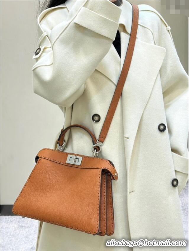 Promotional Fendi Peekaboo ISeeU Small Bag in Grained Leather with Oversized Topstitching 80133 Caramel Brown 2025 Top Q