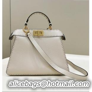 Luxurious Fendi Peekaboo ISeeU Small Bag in Grained Leather with Oversized Topstitching 80133 White 2025 Top Quality