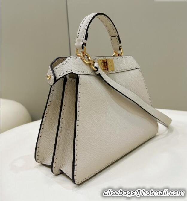 Luxurious Fendi Peekaboo ISeeU Small Bag in Grained Leather with Oversized Topstitching 80133 White 2025 Top Quality