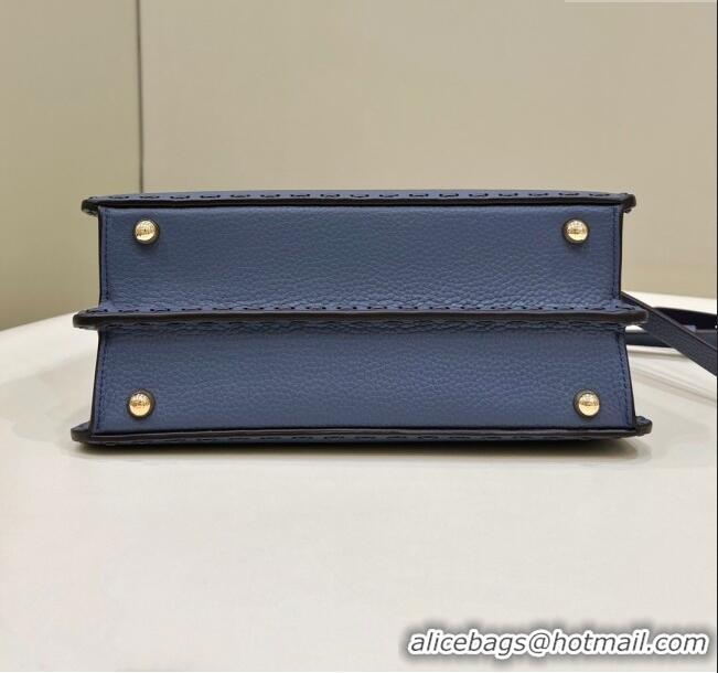 Discount Fendi Peekaboo ISeeU Small Bag in Grained Leather with Oversized topstitching 80133 Midnight Blue 2025 Top Qual