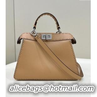 Most Popular Fendi Peekaboo ISeeU Small Bag in Grained Leather with Oversized Topstitching 80133 Apricot 2025 Top Qualit