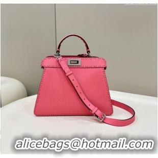 Discount Fendi Peekaboo ISeeU Small Bag in Grained Leather with Oversized Topstitching 80133 Pink 2025 Top Quality