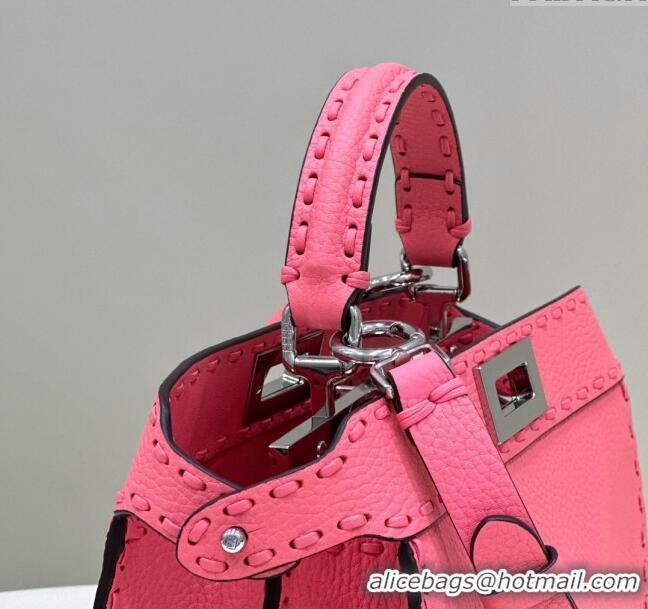 Discount Fendi Peekaboo ISeeU Small Bag in Grained Leather with Oversized Topstitching 80133 Pink 2025 Top Quality