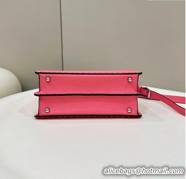 Discount Fendi Peekaboo ISeeU Small Bag in Grained Leather with Oversized Topstitching 80133 Pink 2025 Top Quality