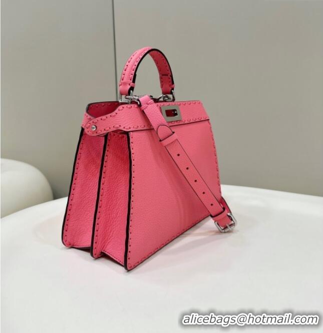 Discount Fendi Peekaboo ISeeU Small Bag in Grained Leather with Oversized Topstitching 80133 Pink 2025 Top Quality