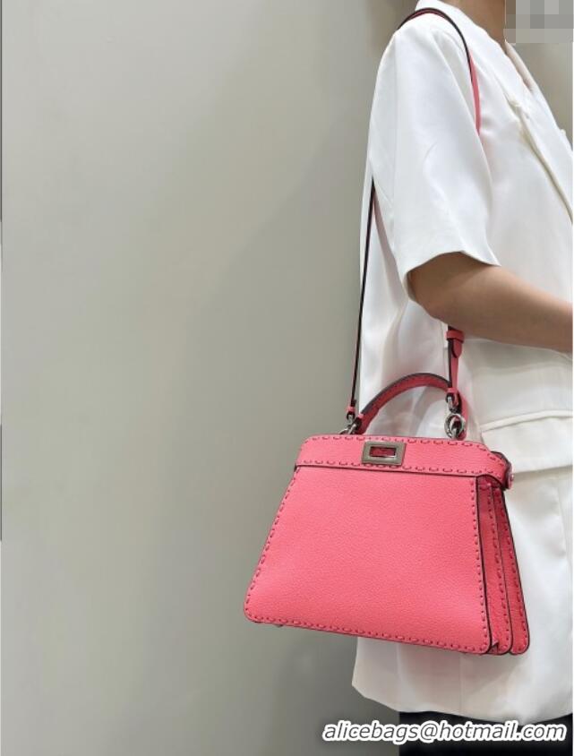 Discount Fendi Peekaboo ISeeU Small Bag in Grained Leather with Oversized Topstitching 80133 Pink 2025 Top Quality