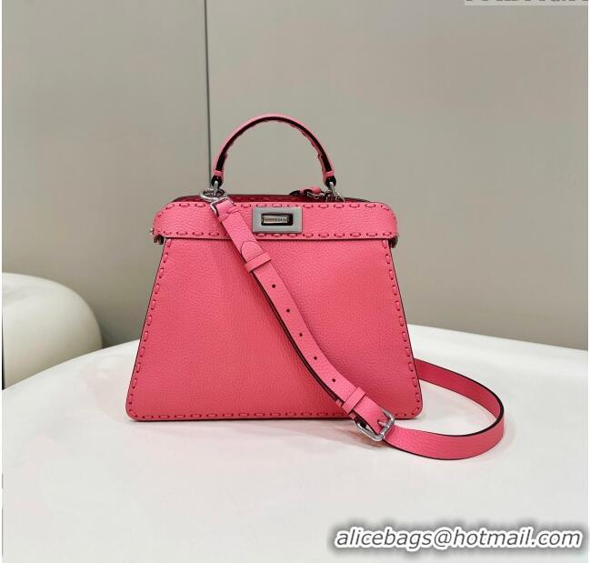 Discount Fendi Peekaboo ISeeU Small Bag in Grained Leather with Oversized Topstitching 80133 Pink 2025 Top Quality