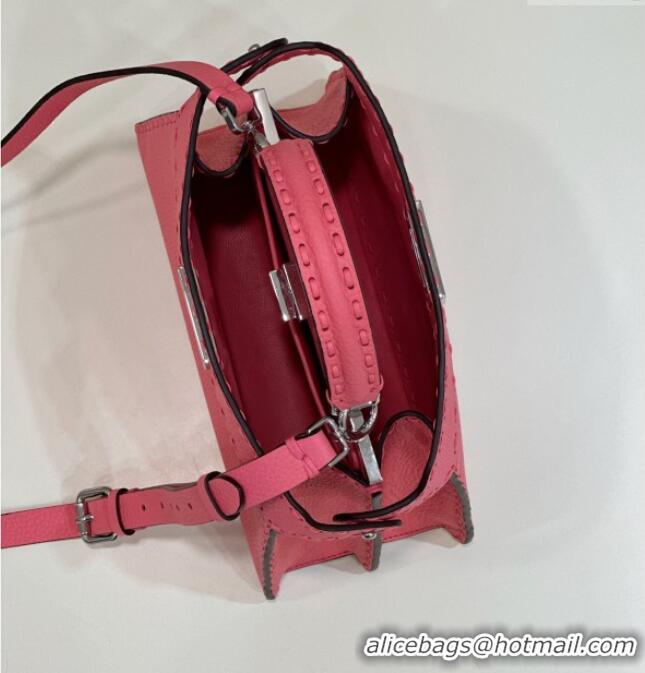 Discount Fendi Peekaboo ISeeU Small Bag in Grained Leather with Oversized Topstitching 80133 Pink 2025 Top Quality