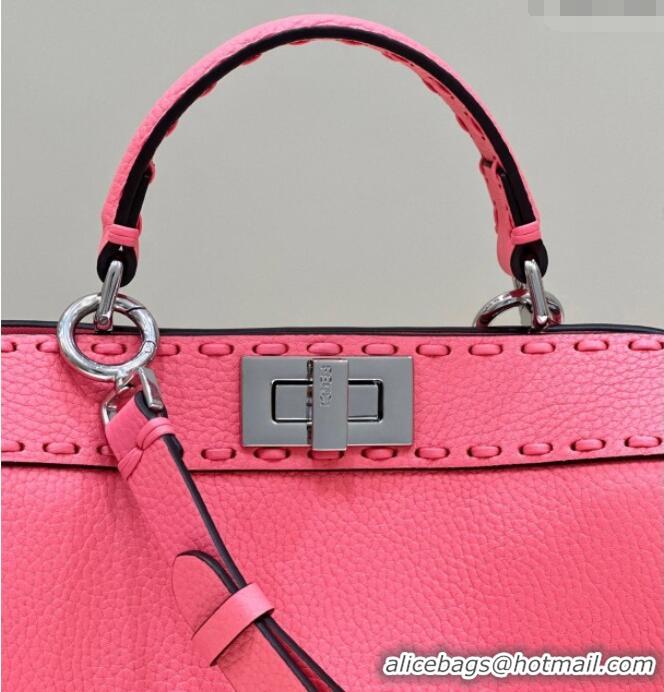 Discount Fendi Peekaboo ISeeU Small Bag in Grained Leather with Oversized Topstitching 80133 Pink 2025 Top Quality