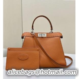 Most Popular Fendi Peekaboo ISeeU Medium Bag in Grained Leather with Oversized Topstitching 80133 Caramel Brown 2025 Top