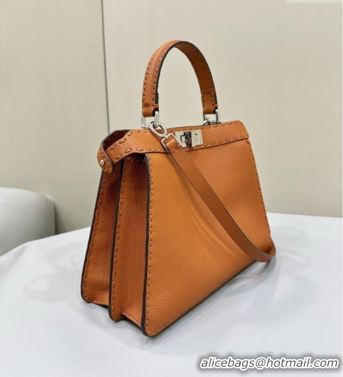 Most Popular Fendi Peekaboo ISeeU Medium Bag in Grained Leather with Oversized Topstitching 80133 Caramel Brown 2025 Top