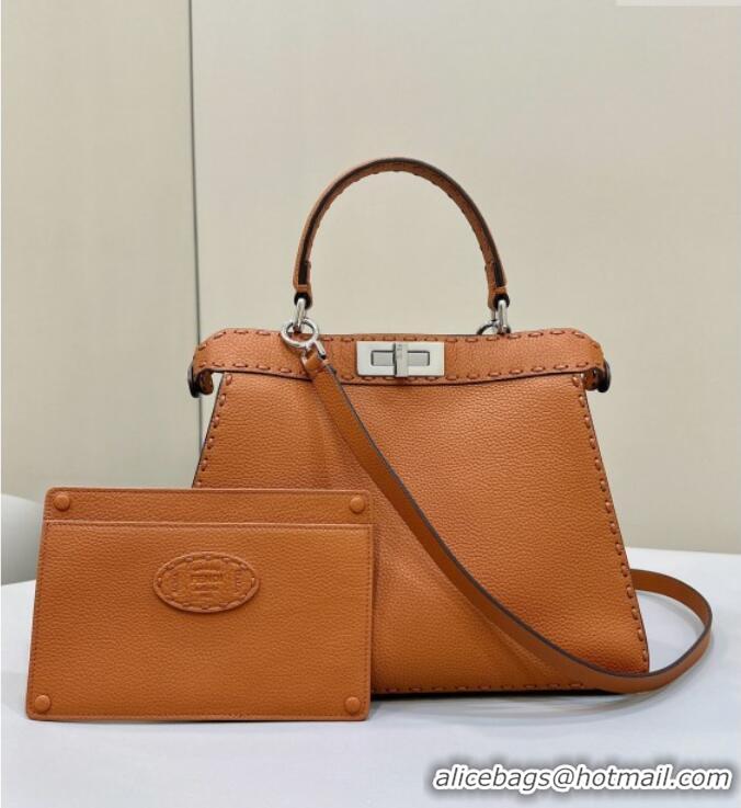 Most Popular Fendi Peekaboo ISeeU Medium Bag in Grained Leather with Oversized Topstitching 80133 Caramel Brown 2025 Top