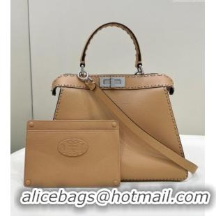 Well Crafted Fendi Peekaboo ISeeU Medium Bag in Grained Leather with Oversized topstitching 80133 Apricot 2025 Top Quali