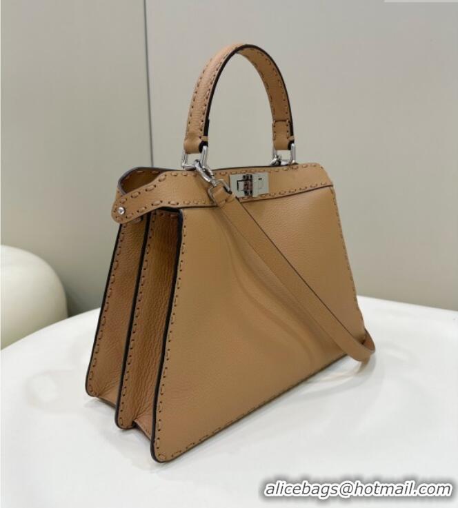 Well Crafted Fendi Peekaboo ISeeU Medium Bag in Grained Leather with Oversized topstitching 80133 Apricot 2025 Top Quali