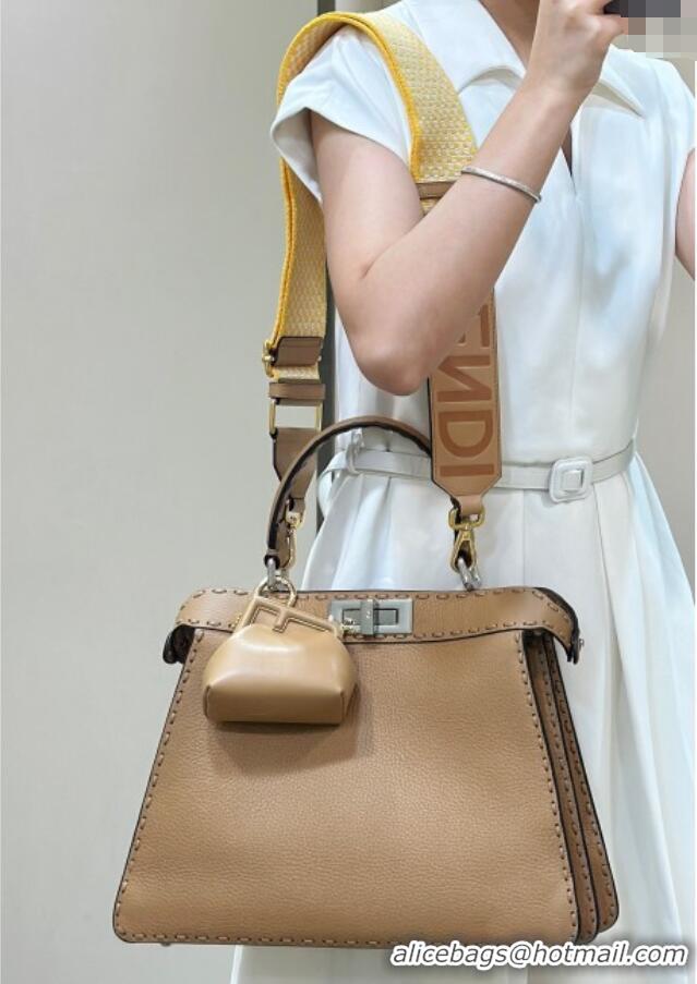 Well Crafted Fendi Peekaboo ISeeU Medium Bag in Grained Leather with Oversized topstitching 80133 Apricot 2025 Top Quali