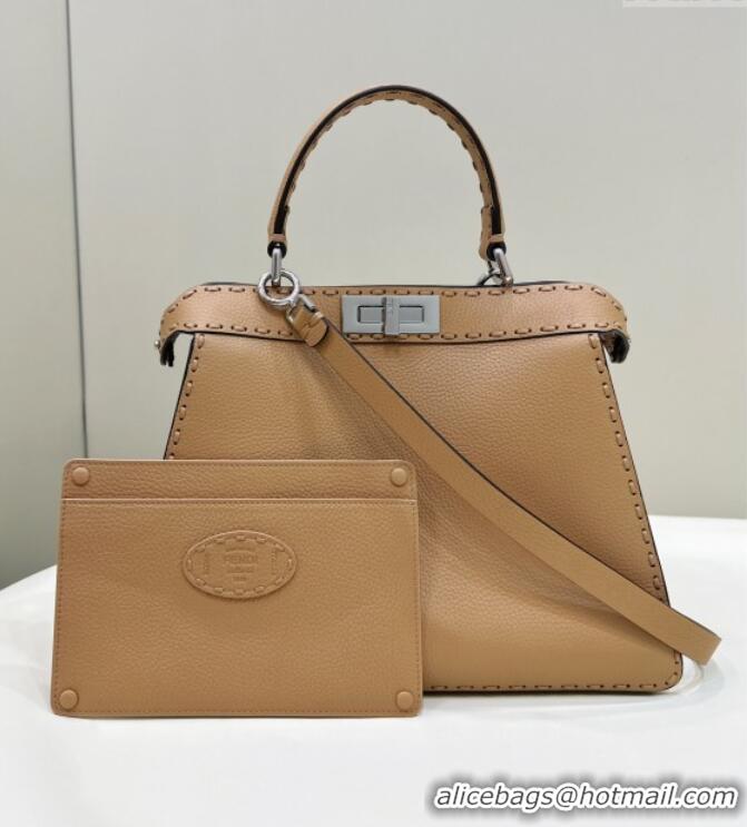 Well Crafted Fendi Peekaboo ISeeU Medium Bag in Grained Leather with Oversized topstitching 80133 Apricot 2025 Top Quali