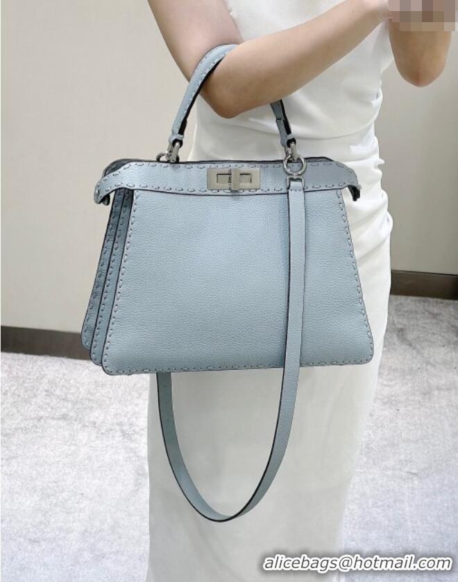 Best Price Fendi Peekaboo ISeeU Medium Bag in Grained Leather with Oversized Topstitching 80133 Glacier Blue 2025 Top Qu