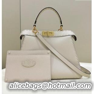 Buy Fendi Peekaboo ISeeU Medium Bag in Grained Leather with Oversized Topstitching 80133 White 2025 Top Quality